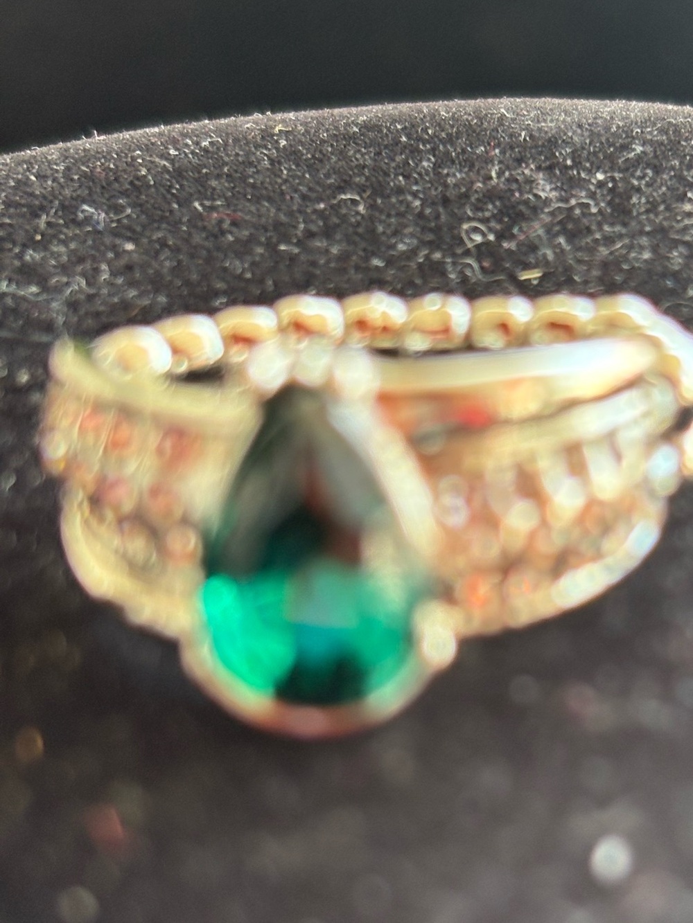 Teardrop Green Gemstone Ring with Gold Band